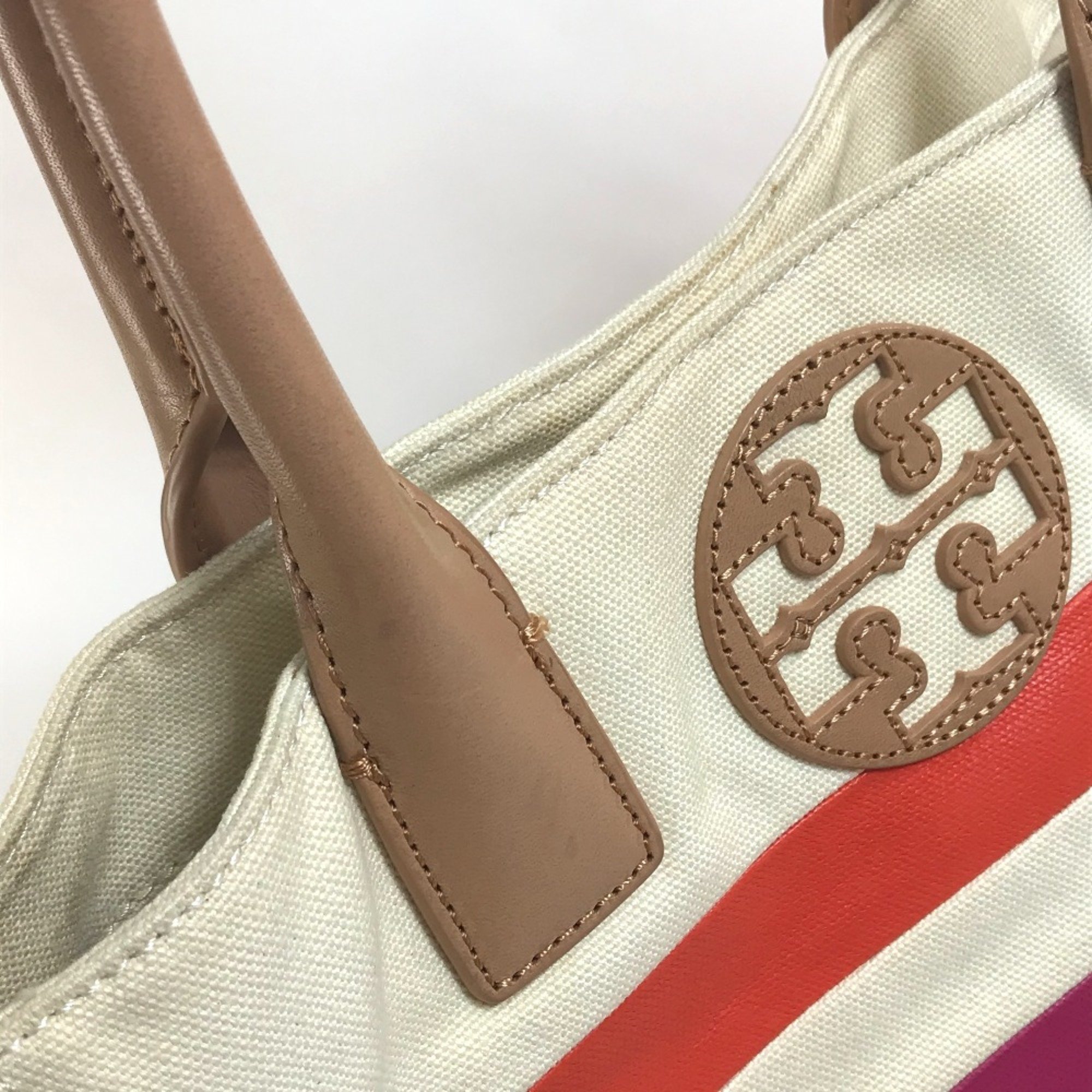 Tory Burch 21129791 Logo Mark Bag Shoulder Bag Tote Bag Fuchsia Pink x Orange x Ivory