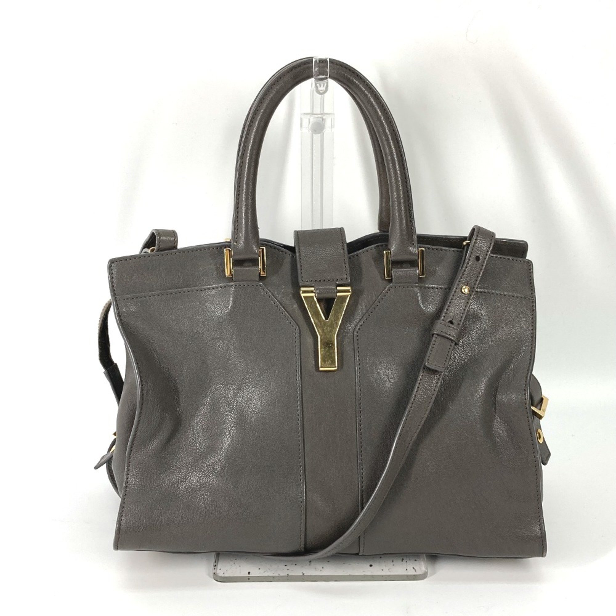 Yves Saint Laurent 400666 Y logo Tote Bag Bag 2WAY Bag Shoulder Bag Crossbody Hand Bag gray Gold