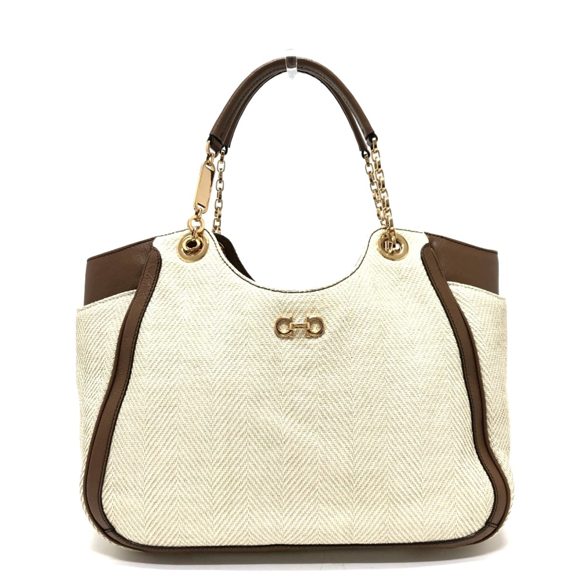 Salvatore Ferragamo Gancini shoulder bag bag Tote Bag Beige GoldHardware