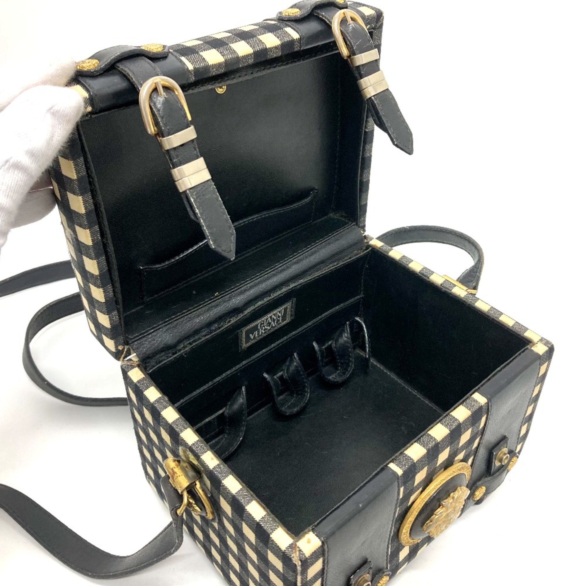 Gianni-Versace Medusa Bag Shoulder Bag Vanity bag Black x White GoldHardware