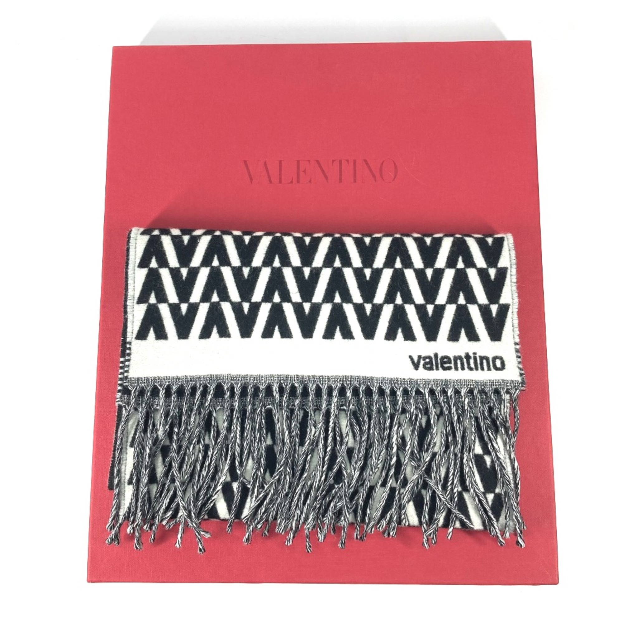 Valentino bicolor fringe Scarf Black White