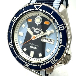 Seiko 4R36-15A0 Seiko 5 Automatic Day-Date Wristwatch Silver Blue belt