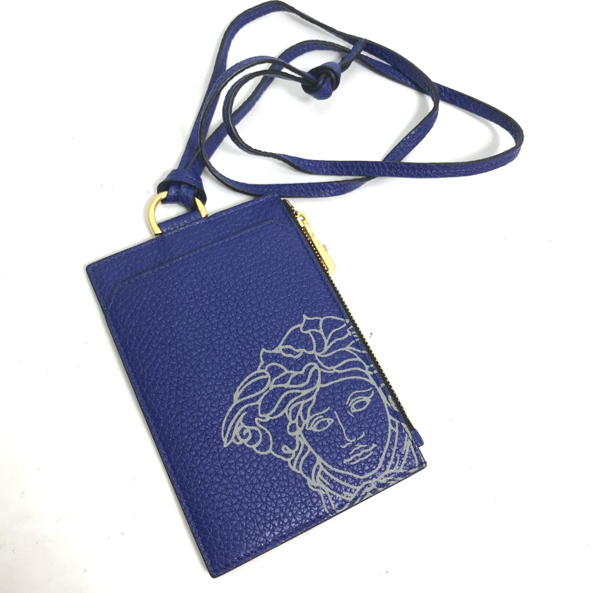 Versace Fragment case Wallet Coin Compartment with strap coin purse blue