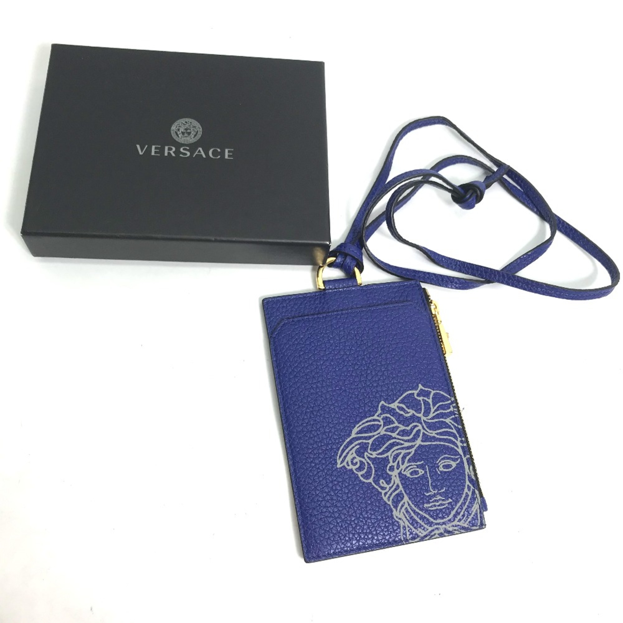 Versace Fragment case Wallet Coin Compartment with strap coin purse blue