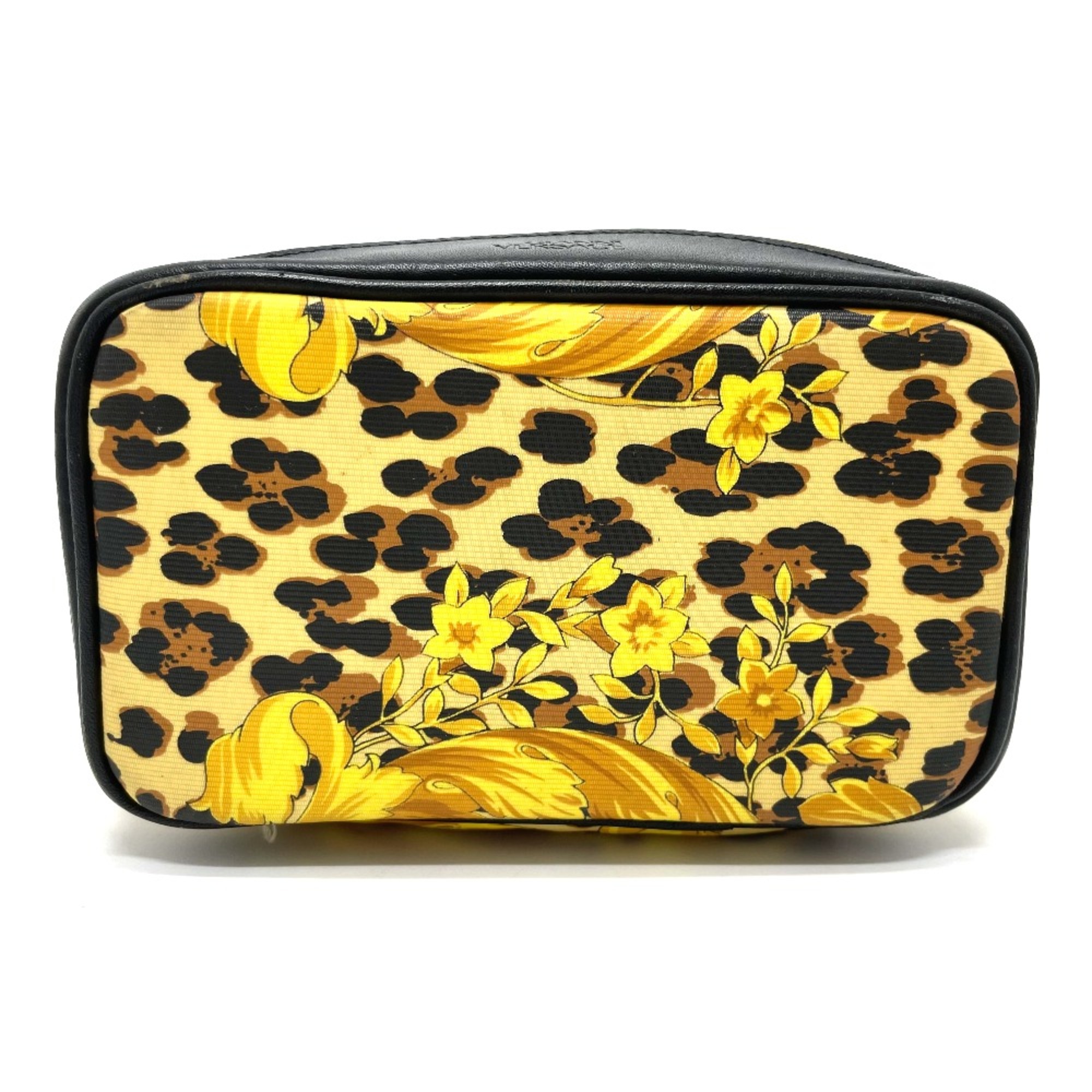 Versace Leopard Bag Hand Bag Vanity bag Yellow x Black