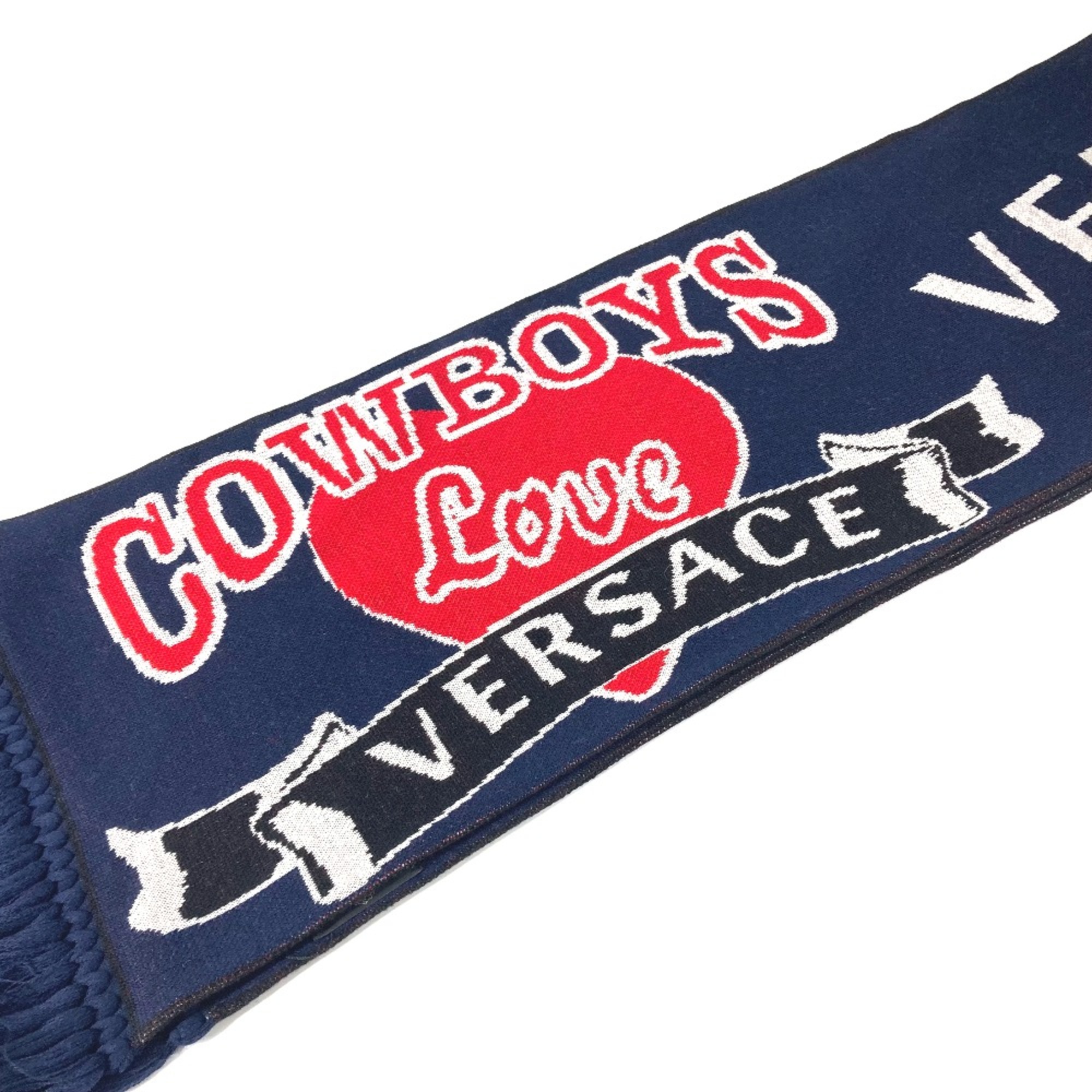 Versace fringe Scarf Navy Red