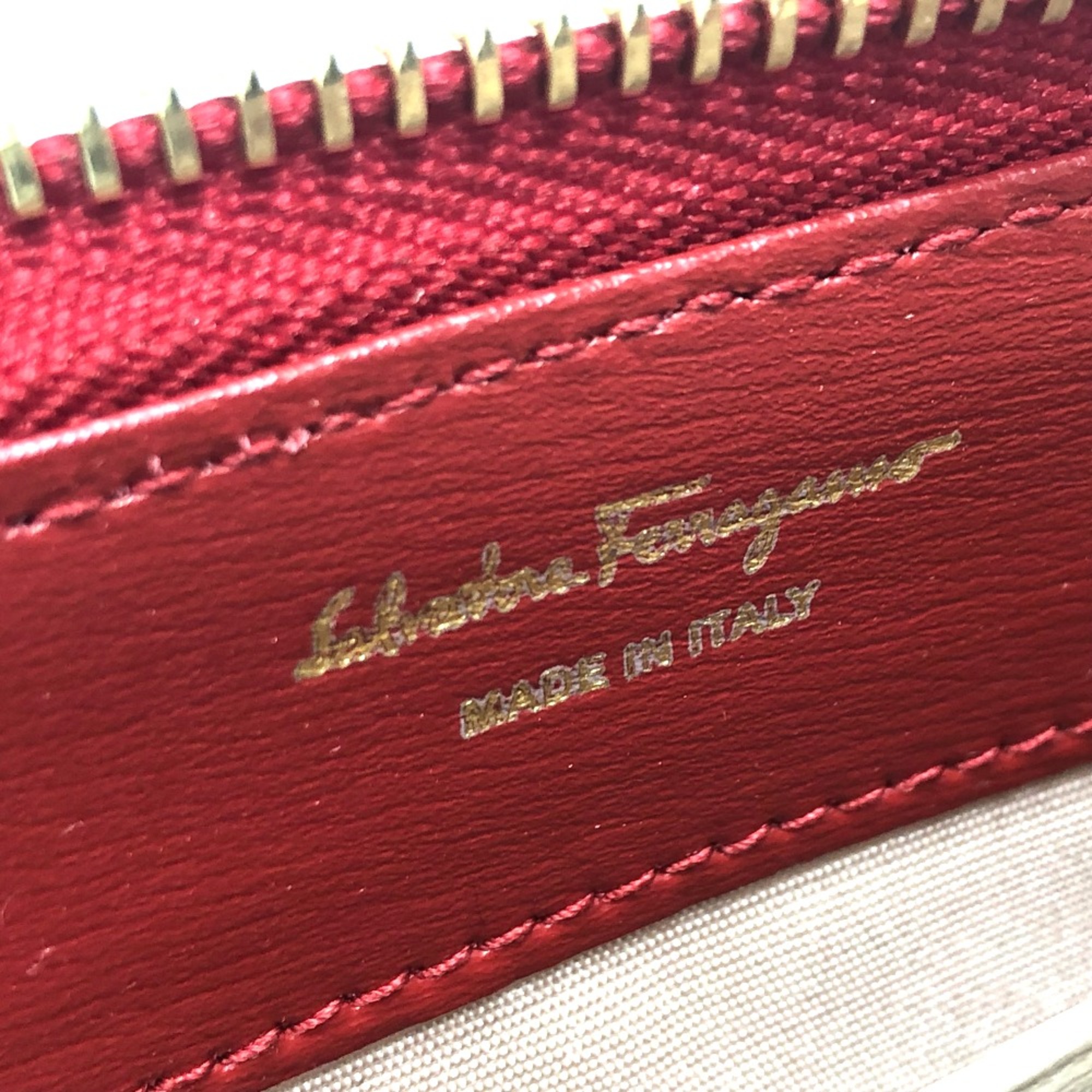 Salvatore Ferragamo Gancini Wallet Long Wallet Red GoldHardware