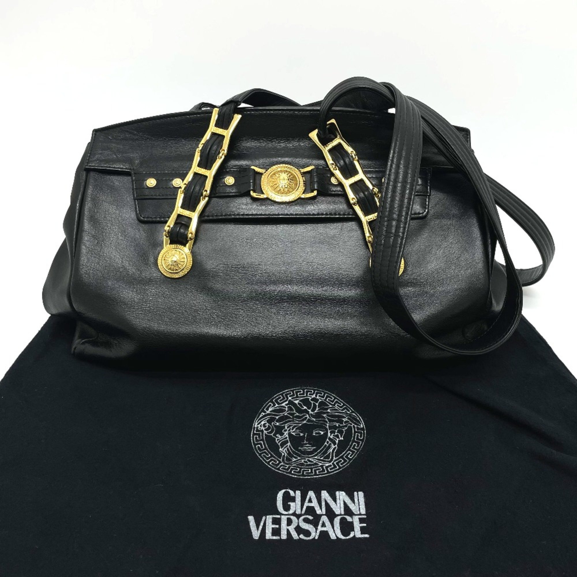 Gianni-Versace Sunburst Bag Chain Shoulder Bag Black