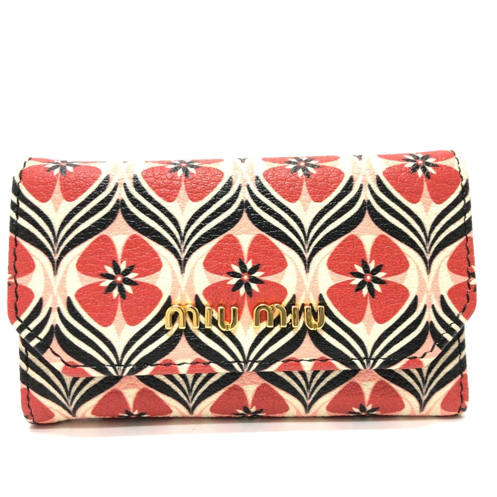 Miu Miu Logo floral pattern 6-key case  small items Key Case Red GoldHardware