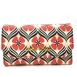 Miu Miu Logo floral pattern 6-key case  small items Key Case Red GoldHardware