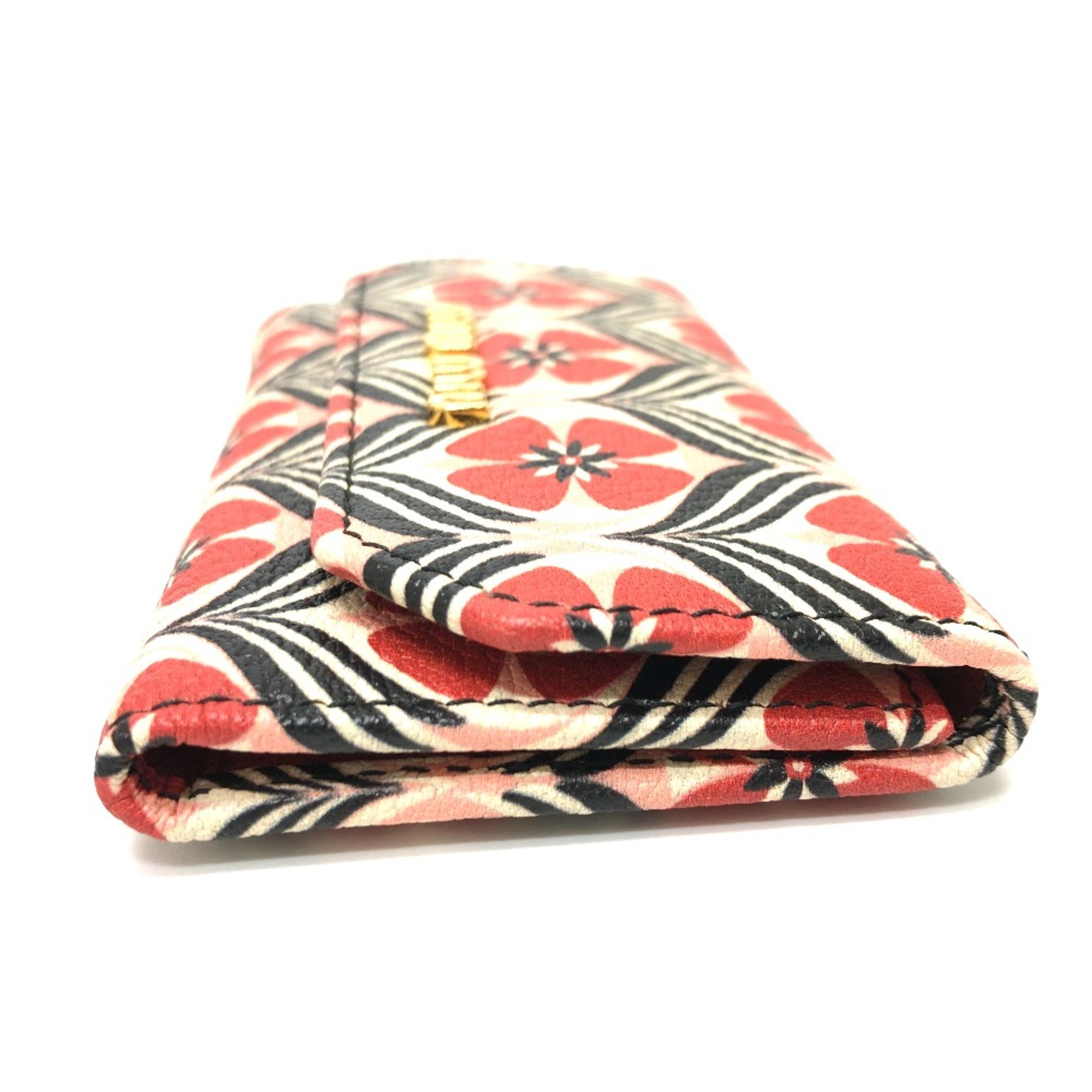 Miu Miu Logo floral pattern 6-key case  small items Key Case Red GoldHardware