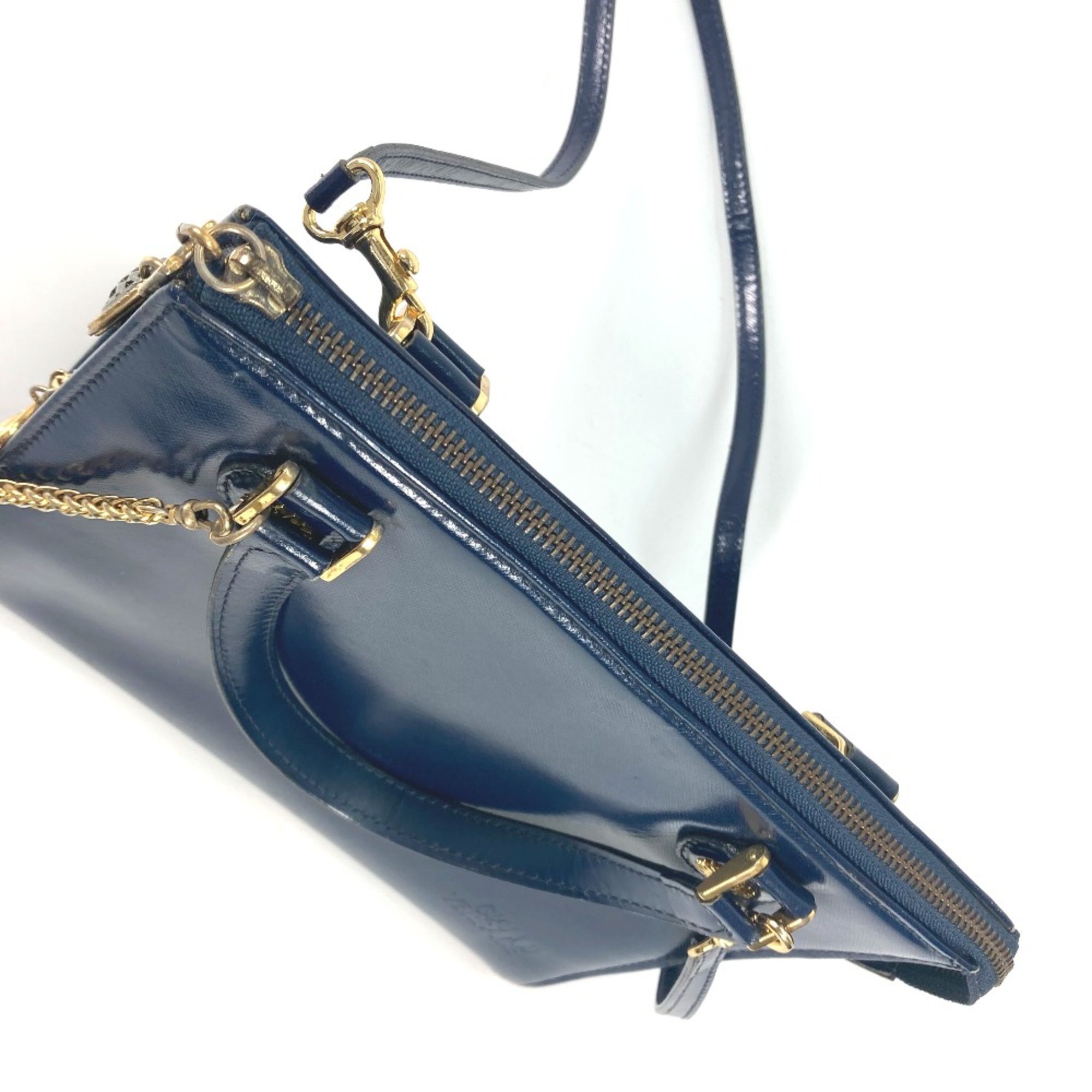 Versace vintage 2WAY Shoulder Bag Crossbody with charm Hand Bag Navy