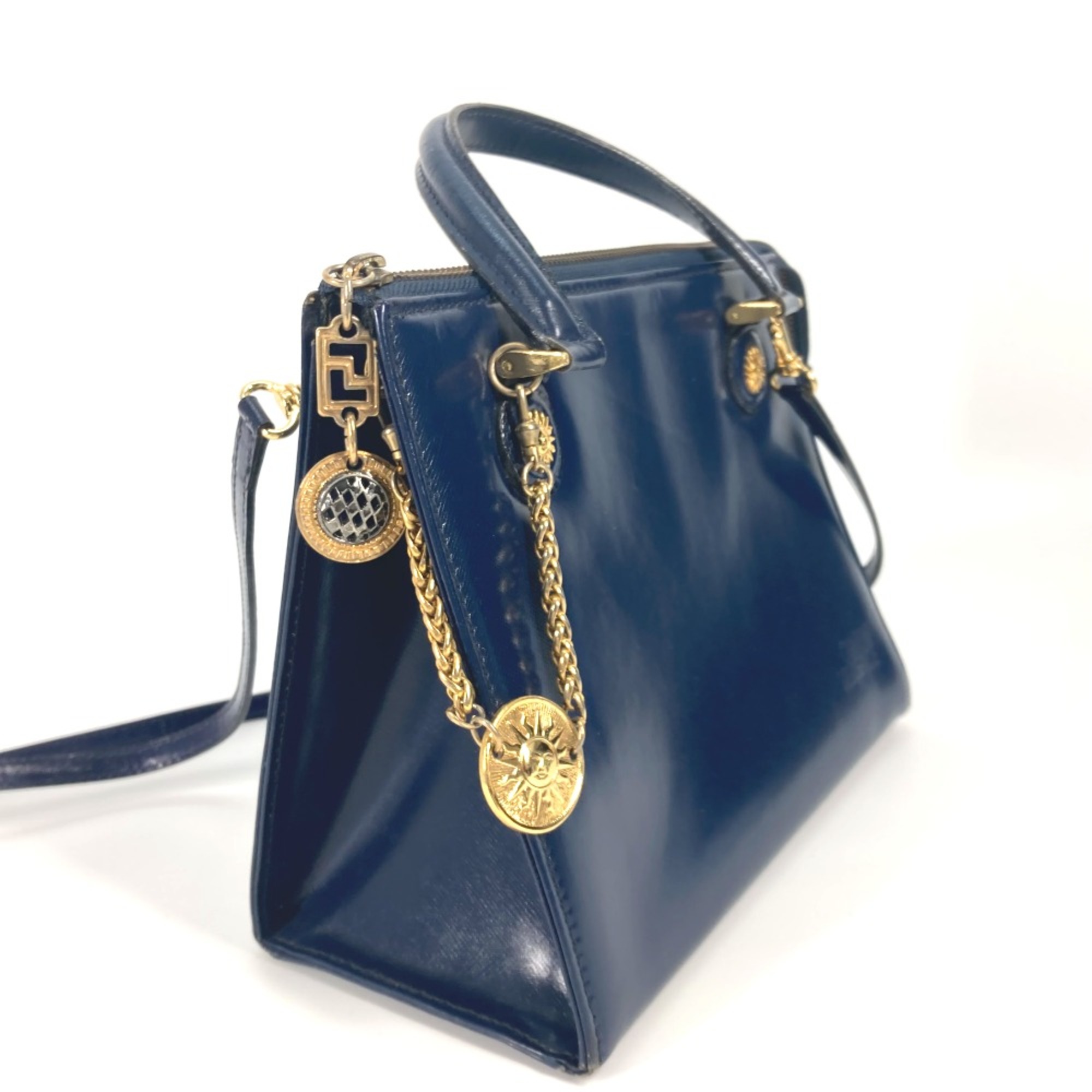 Versace vintage 2WAY Shoulder Bag Crossbody with charm Hand Bag Navy