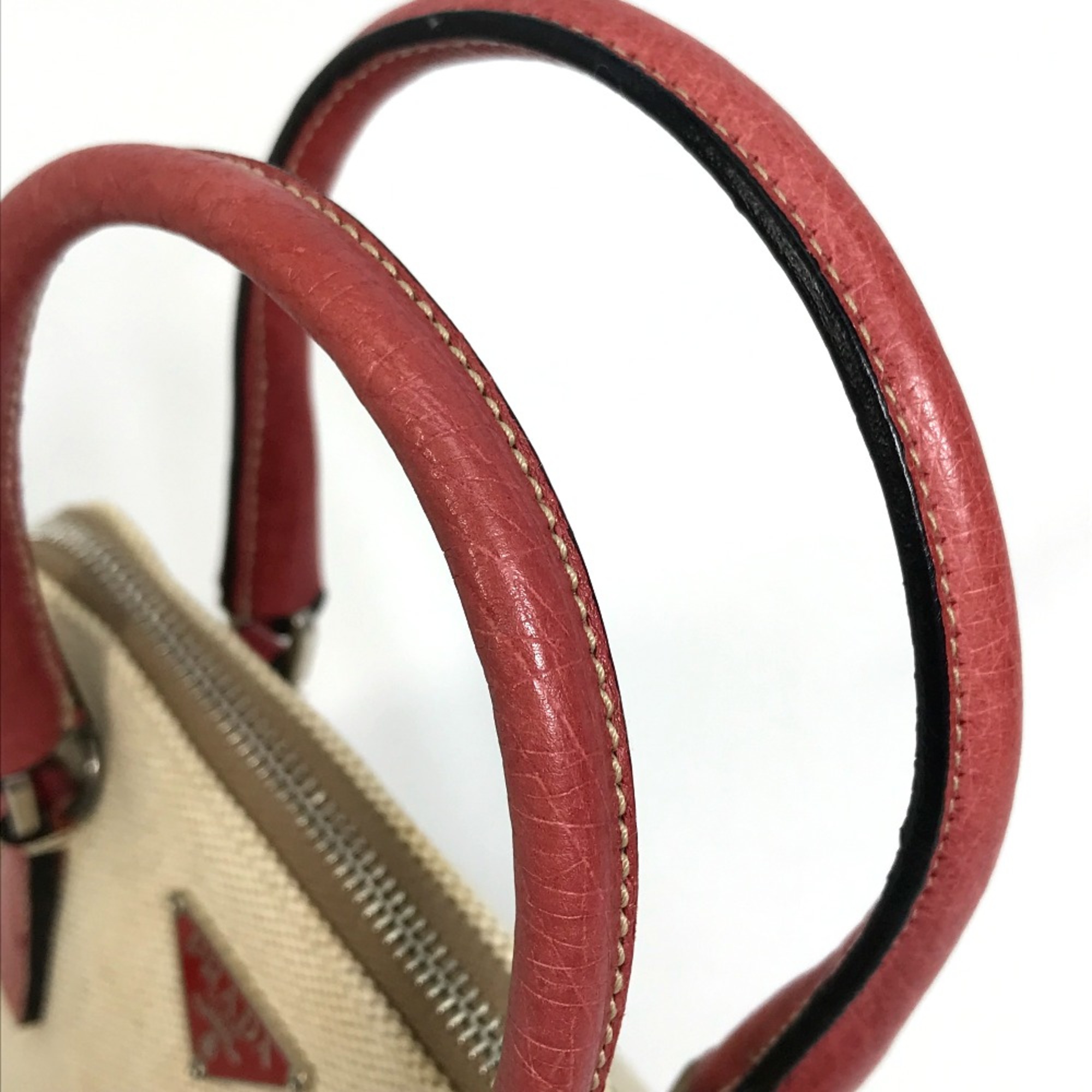 PRADA BN0115 CANAPA+STRUZZ 2WAY Shoulder Bag Hand Bag Natural x Red BeigeBased x Red