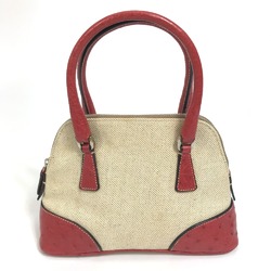 PRADA BN0115 CANAPA+STRUZZ 2WAY Shoulder Bag Hand Bag Natural x Red BeigeBased x Red