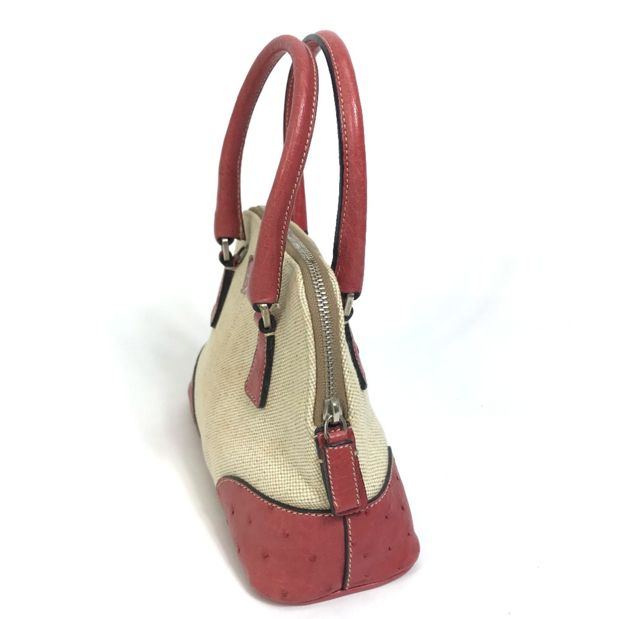 PRADA BN0115 CANAPA+STRUZZ 2WAY Shoulder Bag Hand Bag Natural x Red BeigeBased x Red