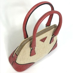 PRADA BN0115 CANAPA+STRUZZ 2WAY Shoulder Bag Hand Bag Natural x Red BeigeBased x Red