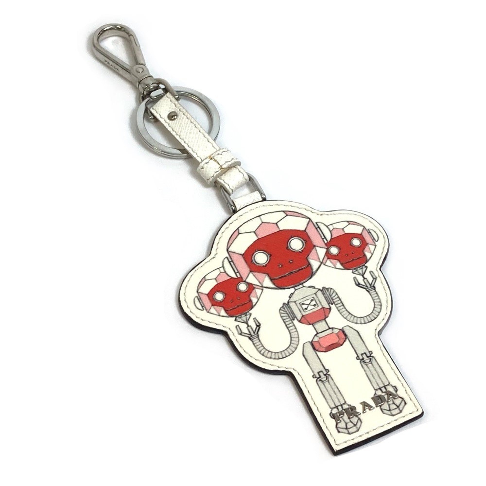 PRADA 2TL292 robot charm Key Holder White x Pink Based SilverHardware