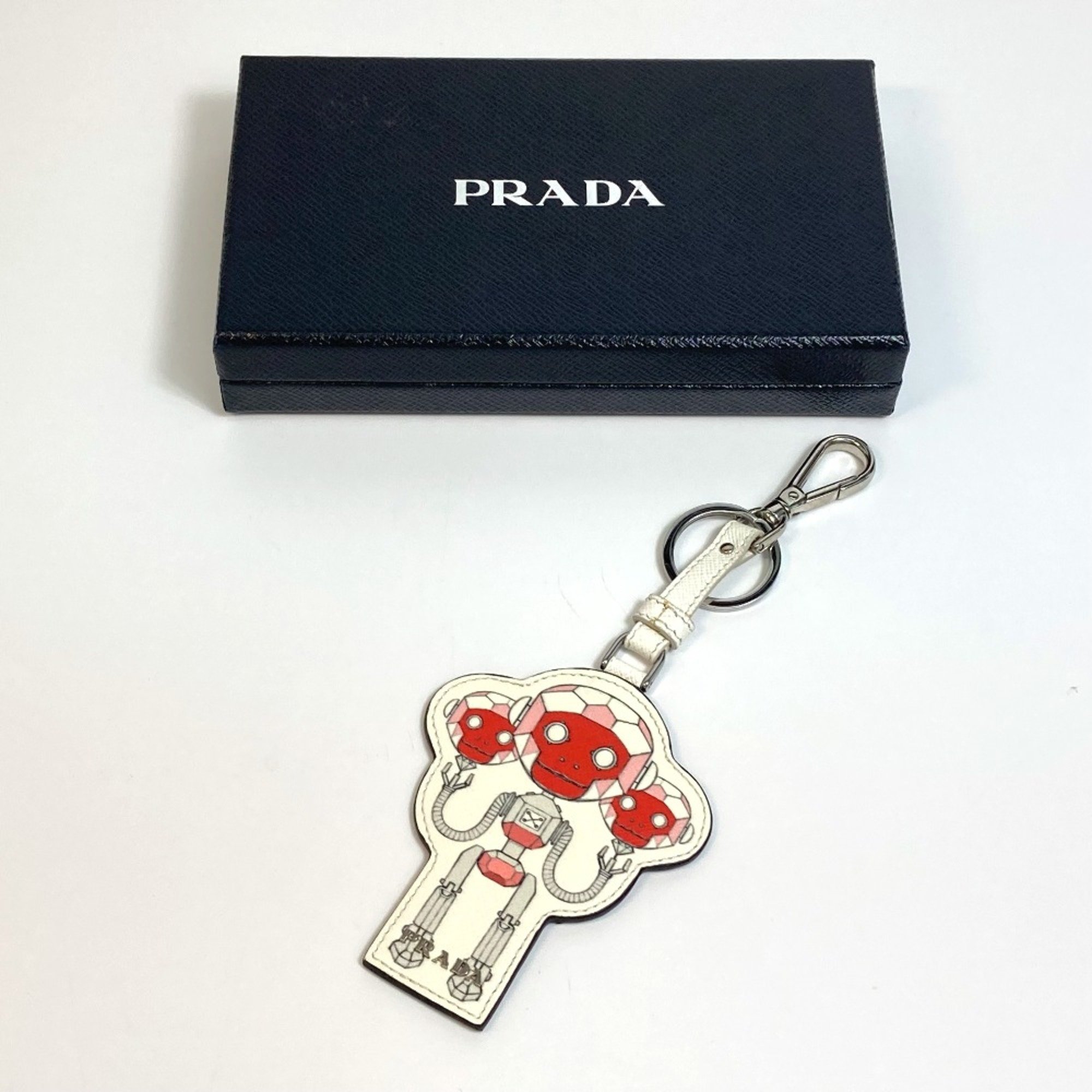 PRADA 2TL292 robot charm Key Holder White x Pink Based SilverHardware