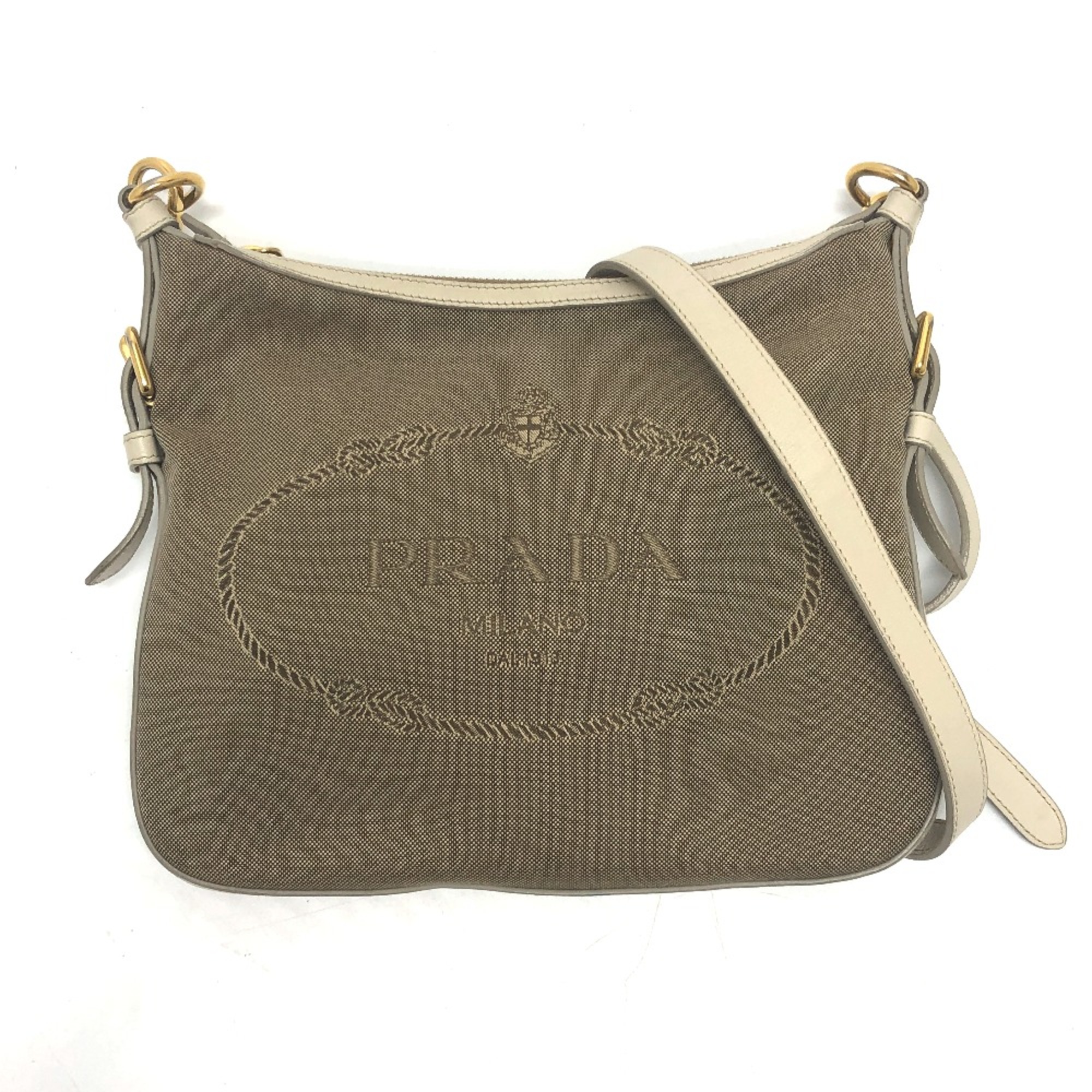 PRADA BT0706 logo Bag Shoulder Bag Beige