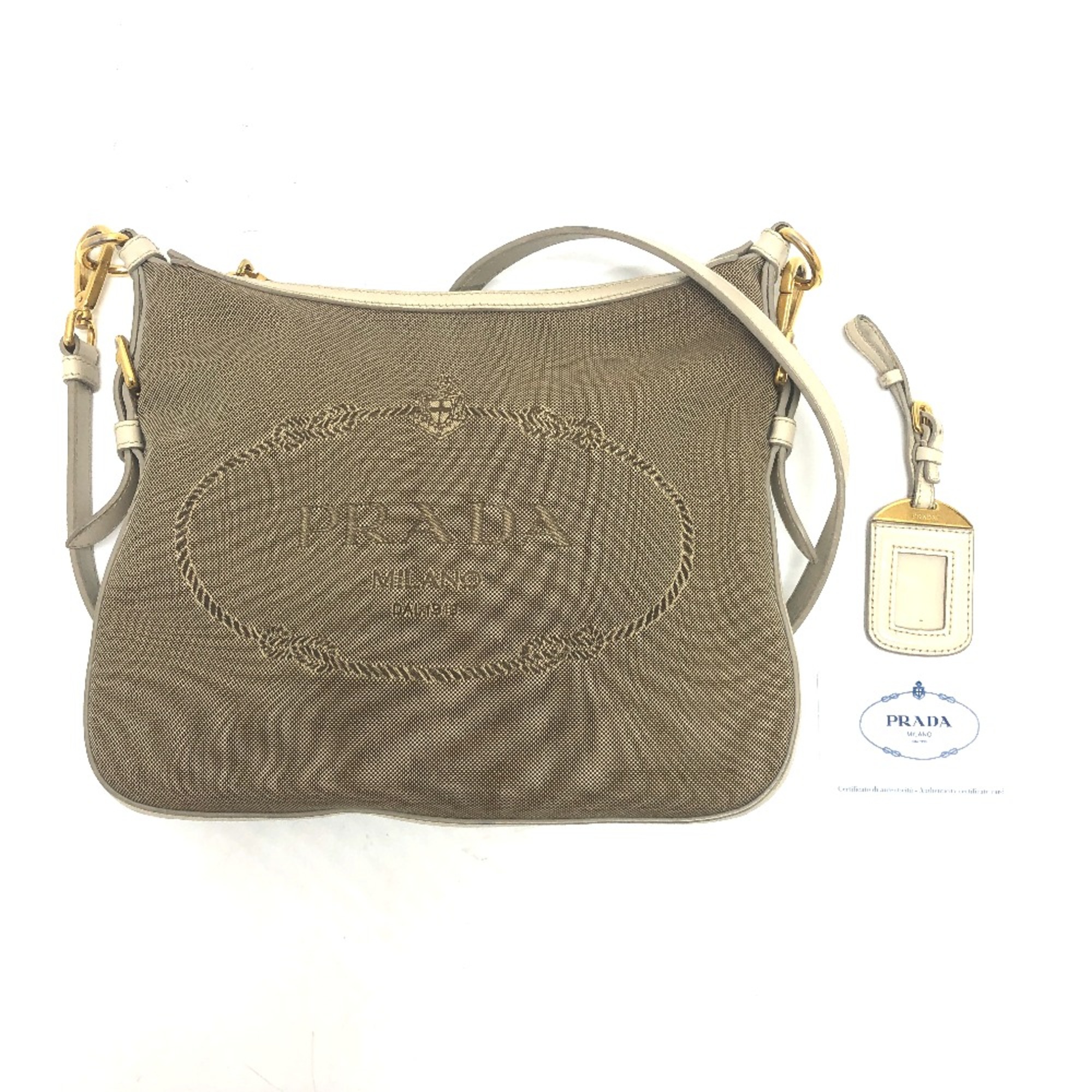 PRADA BT0706 logo Bag Shoulder Bag Beige