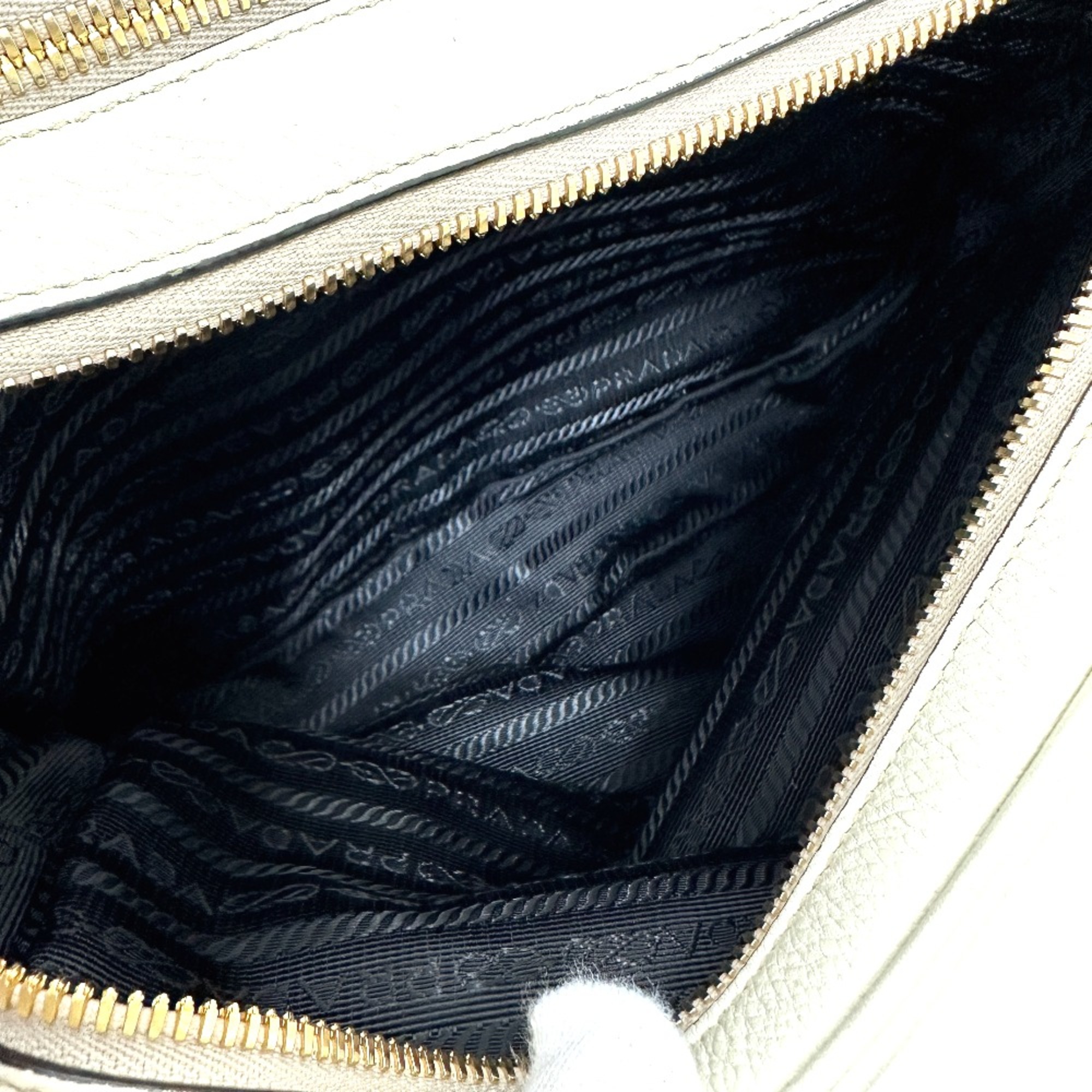 PRADA Crossbody Pochette bag Double zipper bag Shoulder Bag White GoldHardware