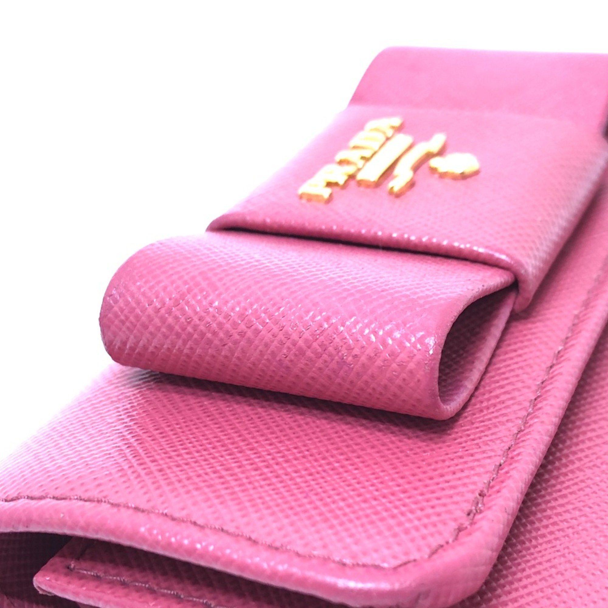 PRADA 1MH840 logo Wallet Compact Wallet Trifold wallet PEONIA pink GoldHardware