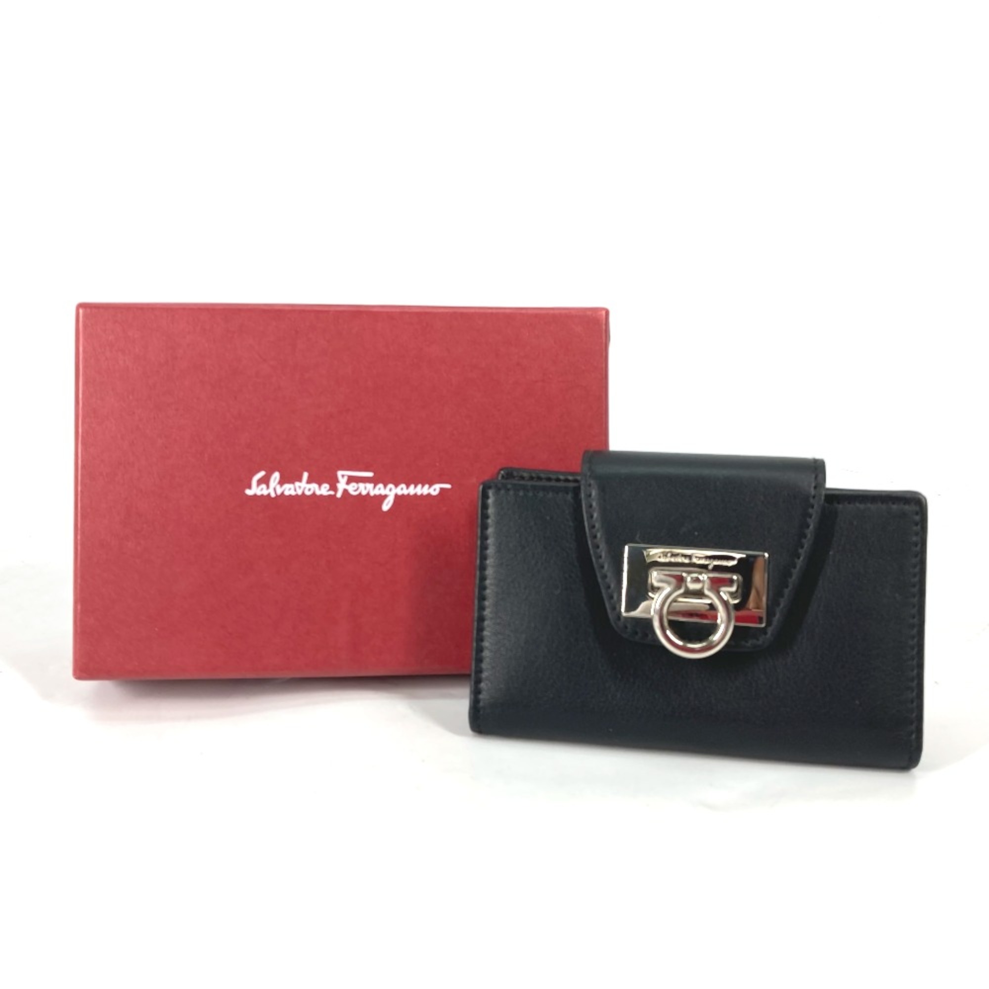 Salvatore Ferragamo Gancini key key ring Key Case Black SilverHardware