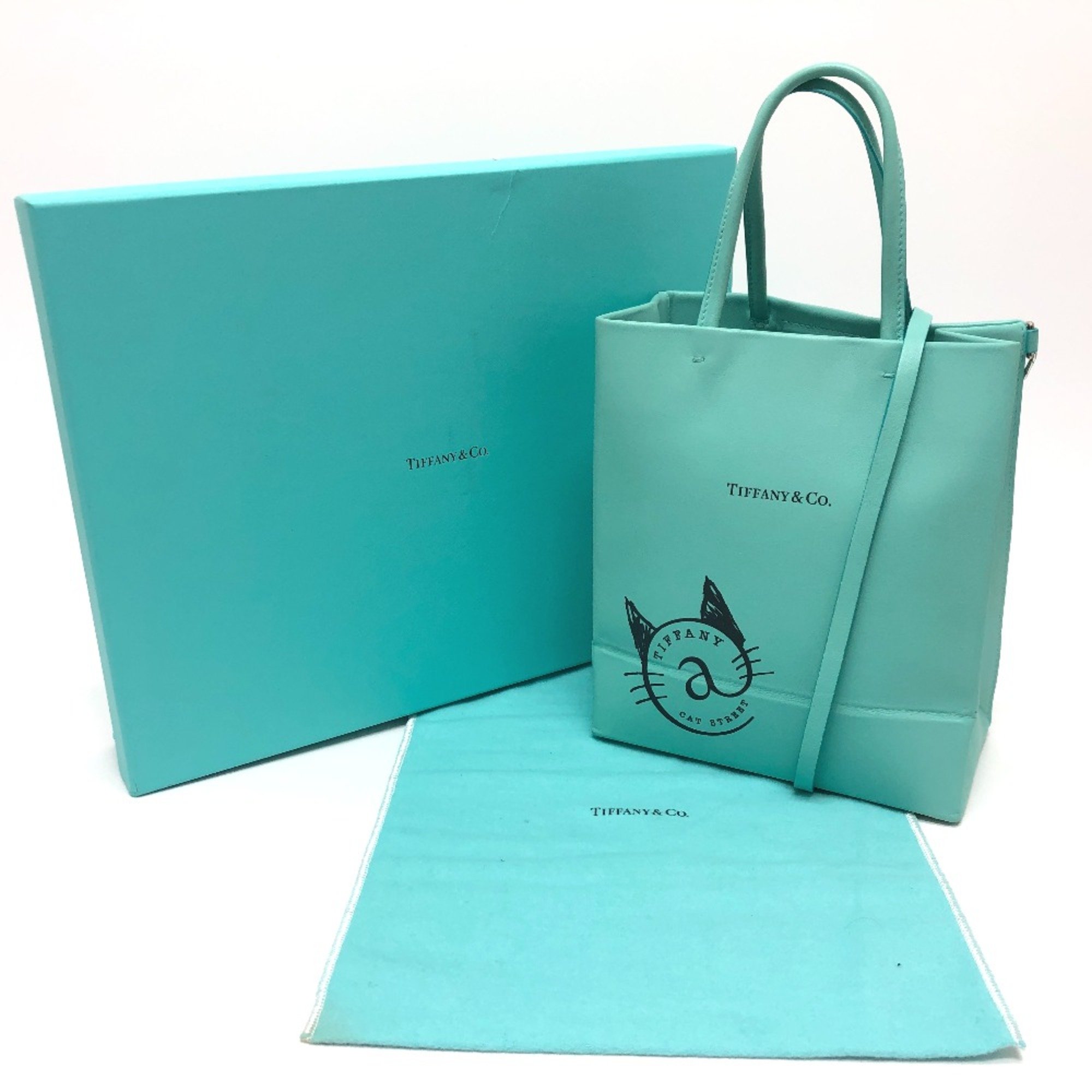 TIFFANY&Co. Cat street 2WAY Hand Bag Shoulder Bag blue SilverHardware