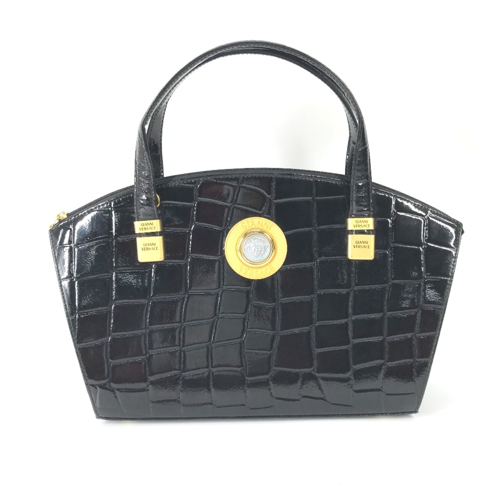 Versace vintage embossed Tote Bag Shoulder Bag Hand Bag Black