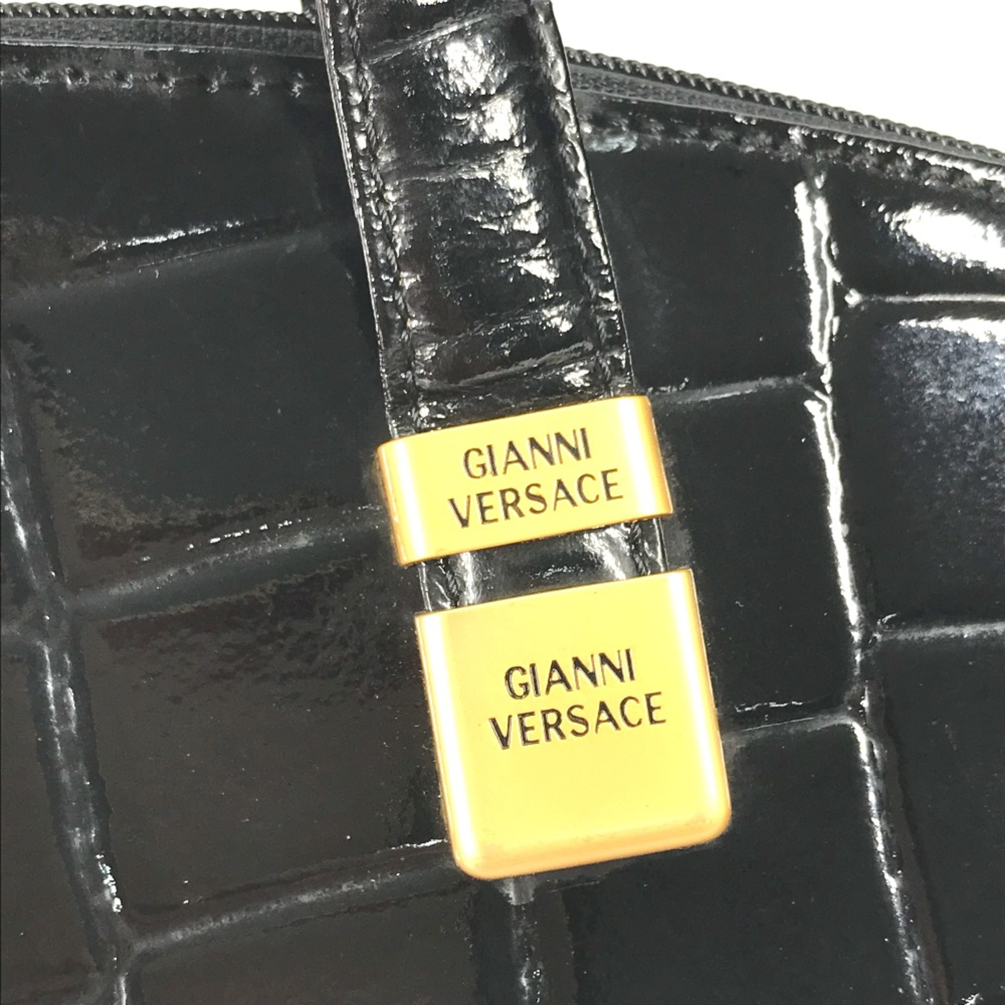 Versace vintage embossed Tote Bag Shoulder Bag Hand Bag Black