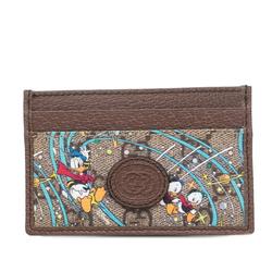 Gucci Business Card Holder/Card Case GG Supreme Donald Duck 647942 Leather Brown Men's Women's