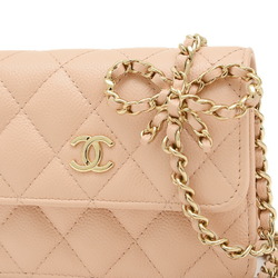 Chanel Matelasse Flap Ribbon Chain Shoulder Bag in Caviar Skin Beige