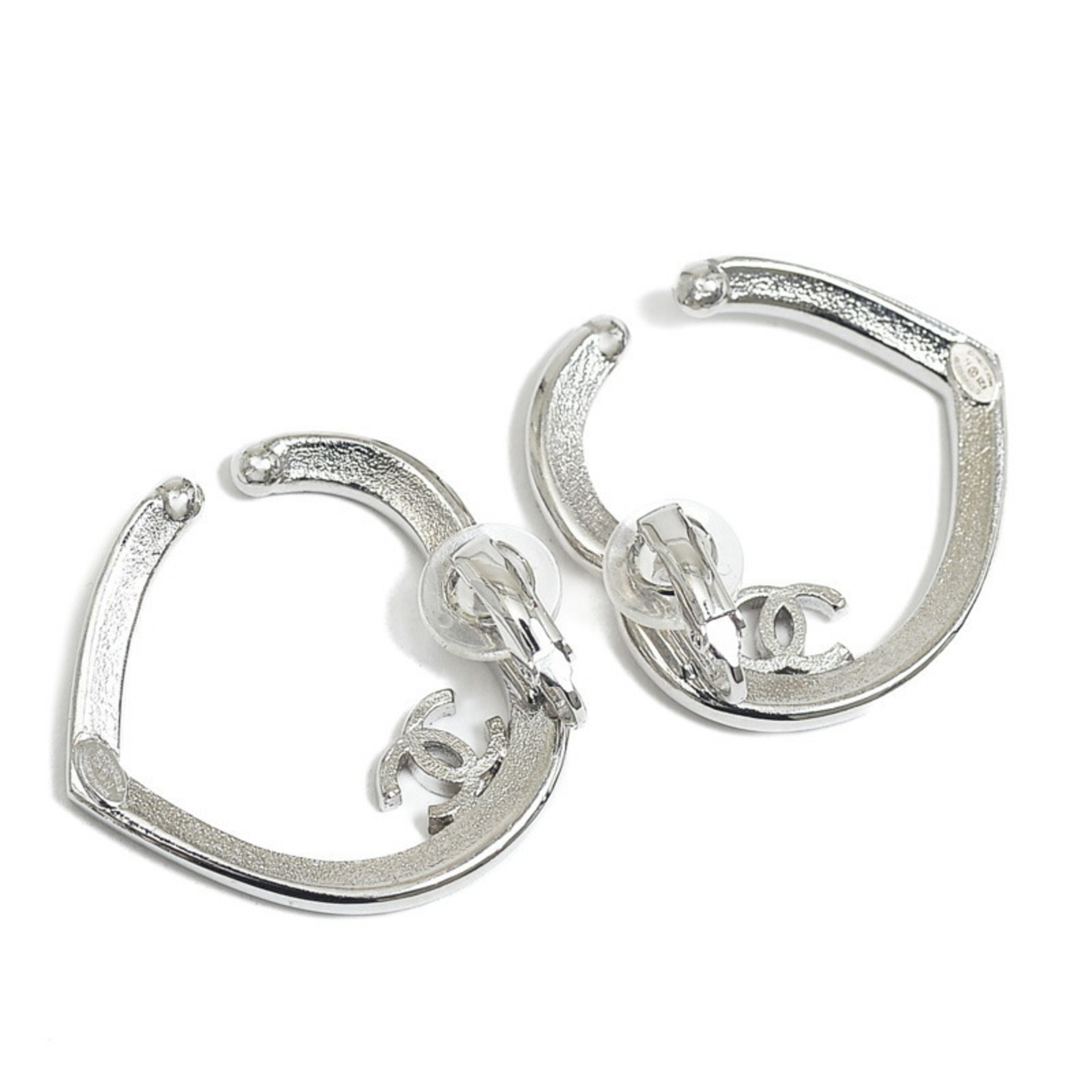 Chanel Heart Coco Mark Earrings Silver F23N ABB663