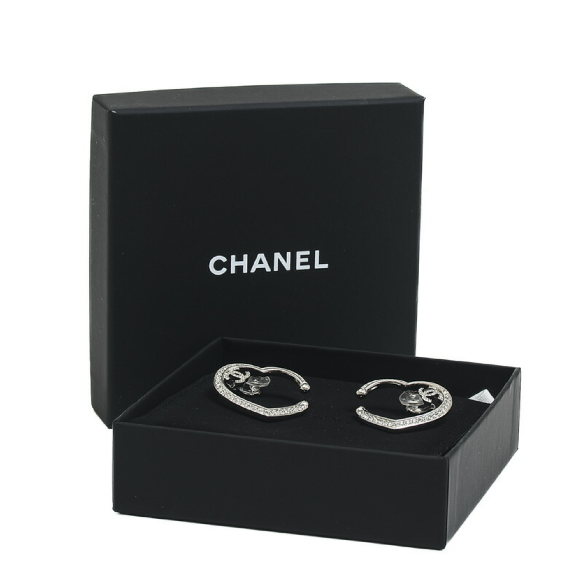 Chanel Heart Coco Mark Earrings Silver F23N ABB663