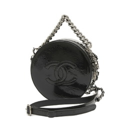 Chanel Round As Earth Chain Shoulder Bag Patent Leather Black A91946