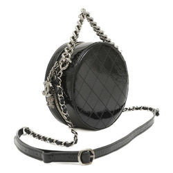 Chanel Round As Earth Chain Shoulder Bag Patent Leather Black A91946