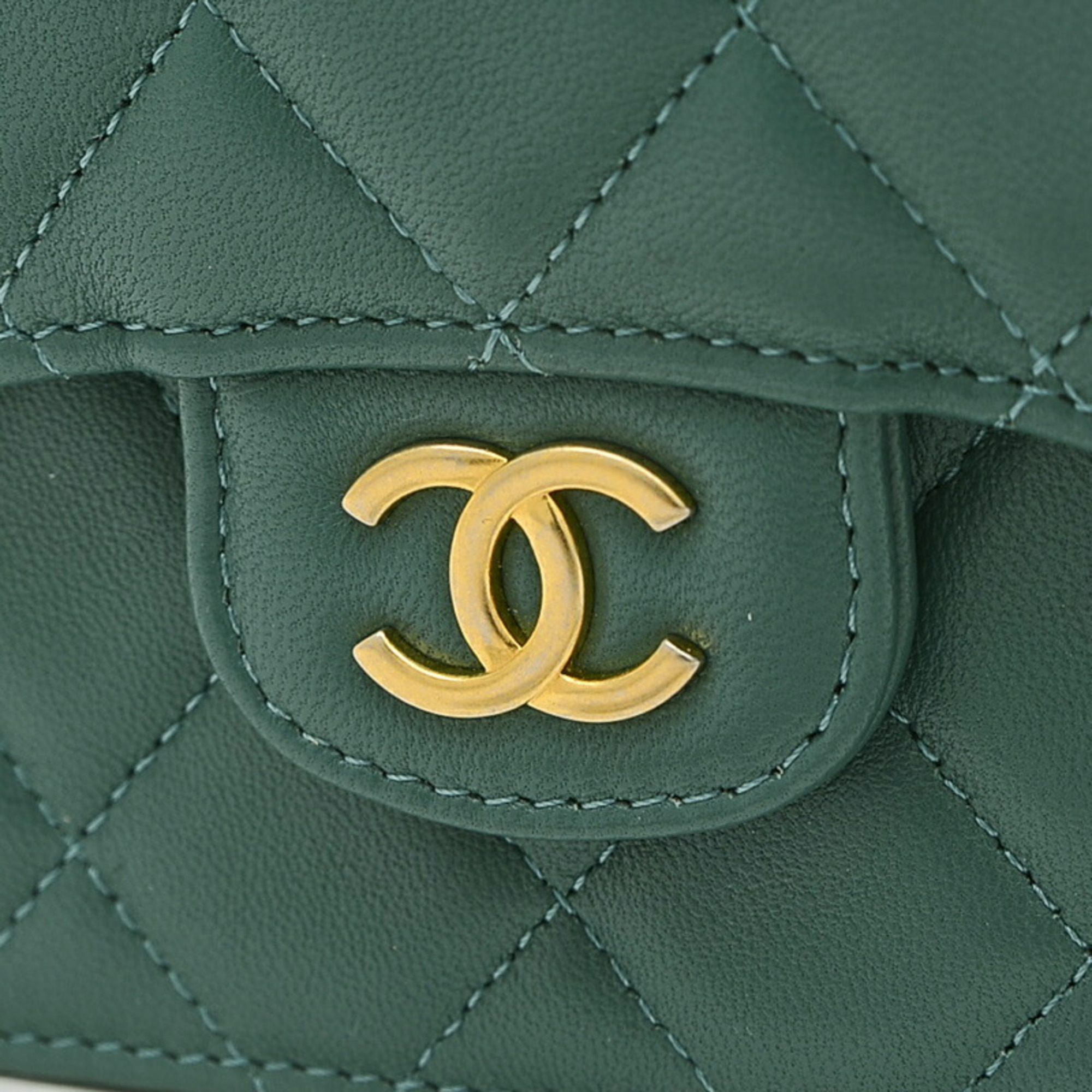 Chanel Matelasse Flap Coin Purse Chain Shoulder Green AP2200