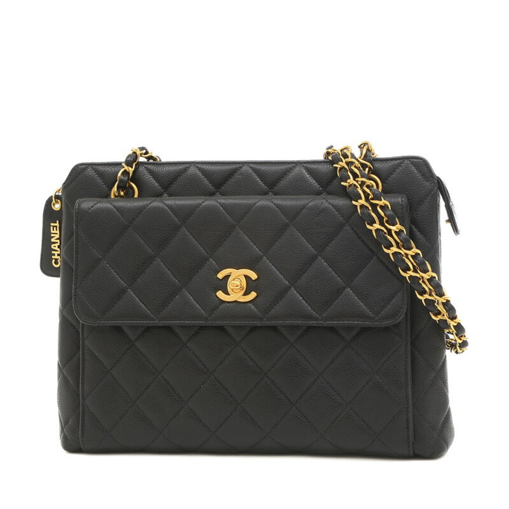 Chanel Matelasse Chain Tote Bag in Caviar Skin, Black