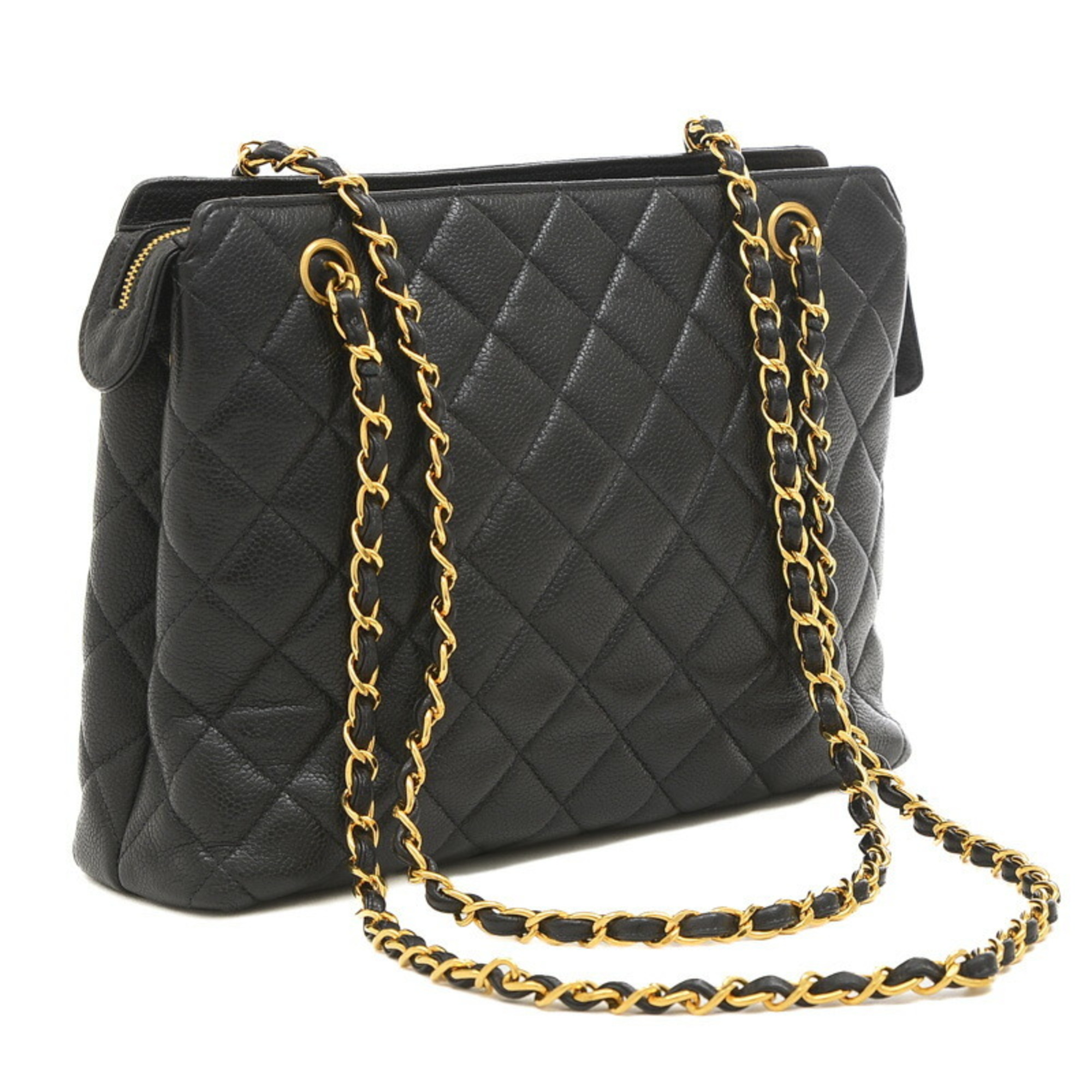 Chanel Matelasse Chain Tote Bag in Caviar Skin, Black