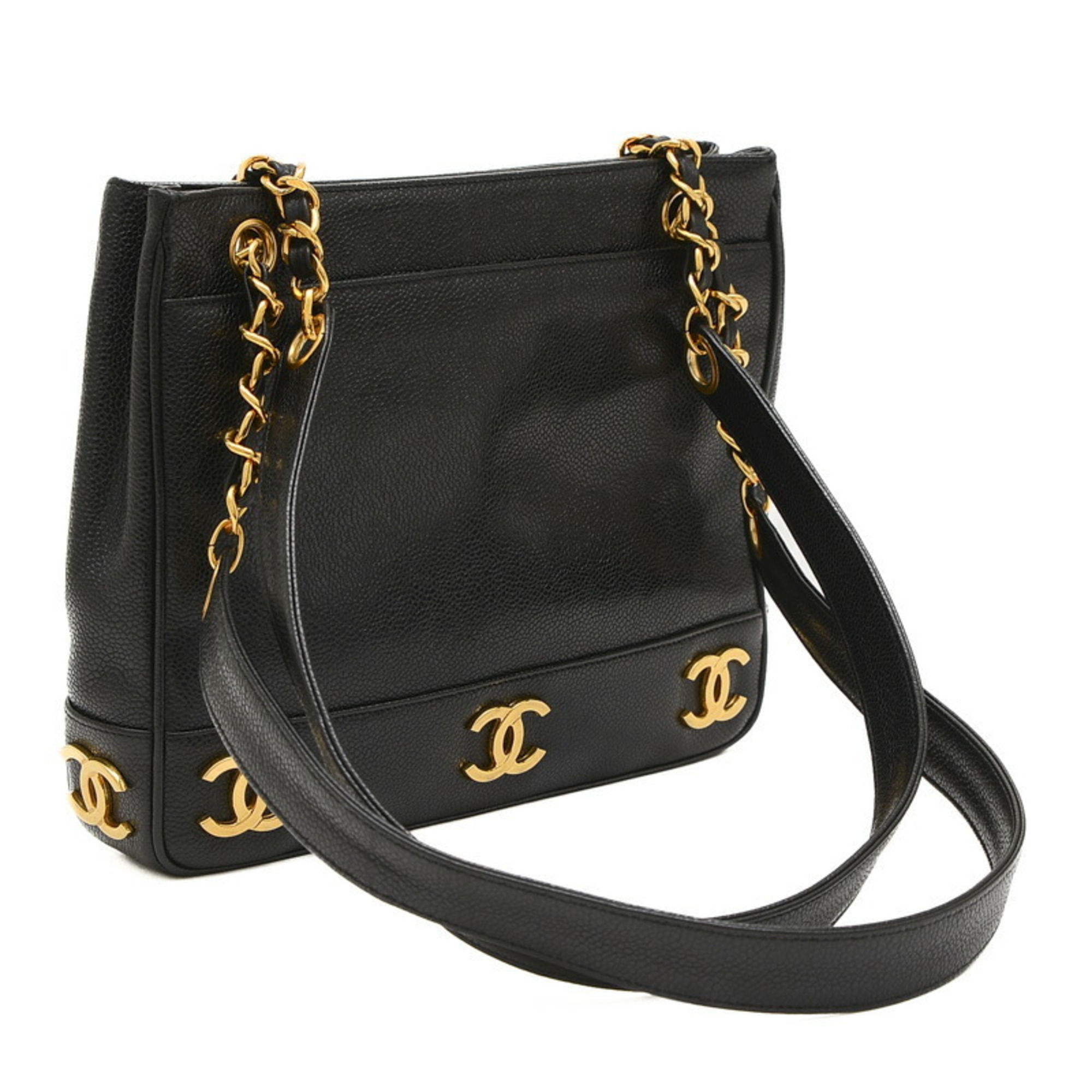 Chanel 8 Coco Mark Chain Tote Bag Caviar Skin Black