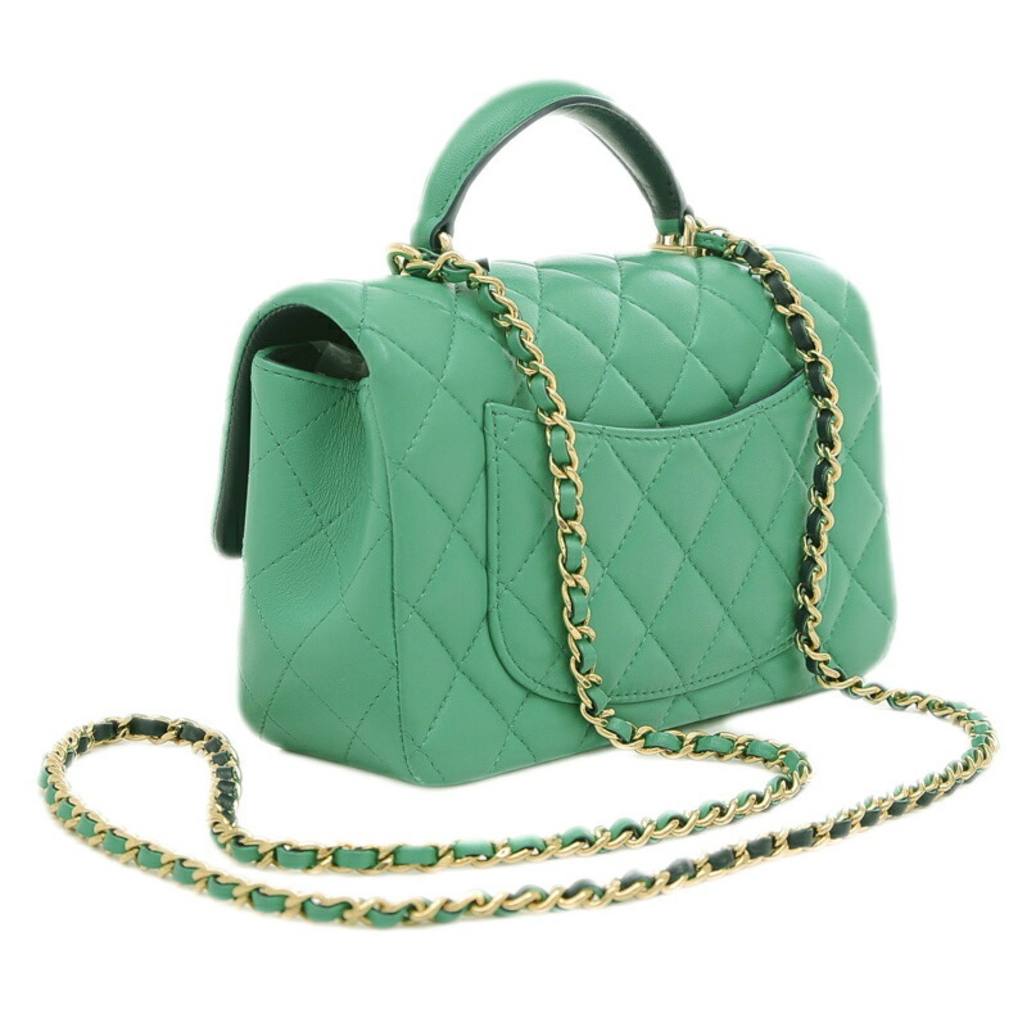 Chanel Matelasse Chain Shoulder Lambskin Green Navy AS2431