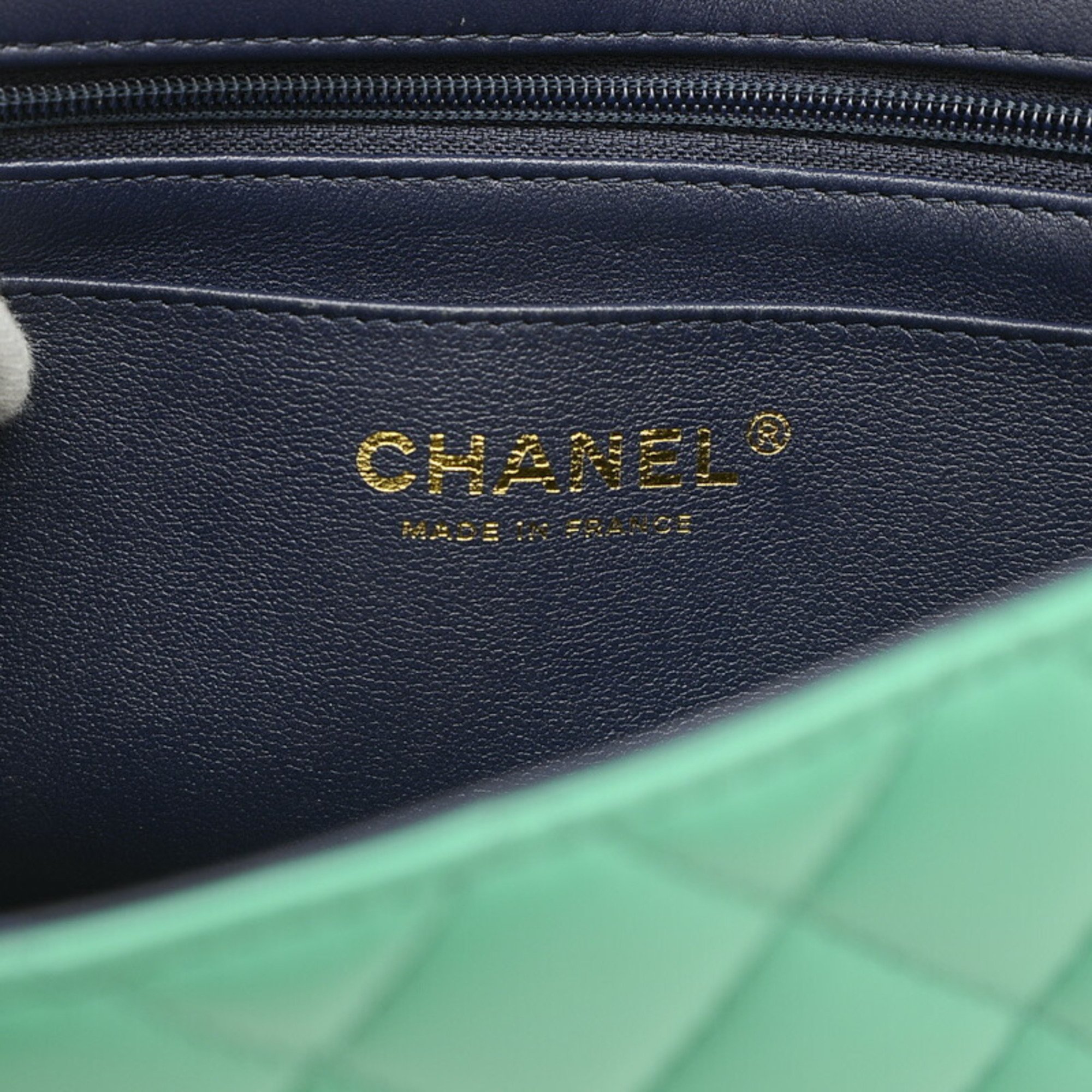 Chanel Matelasse Chain Shoulder Lambskin Green Navy AS2431