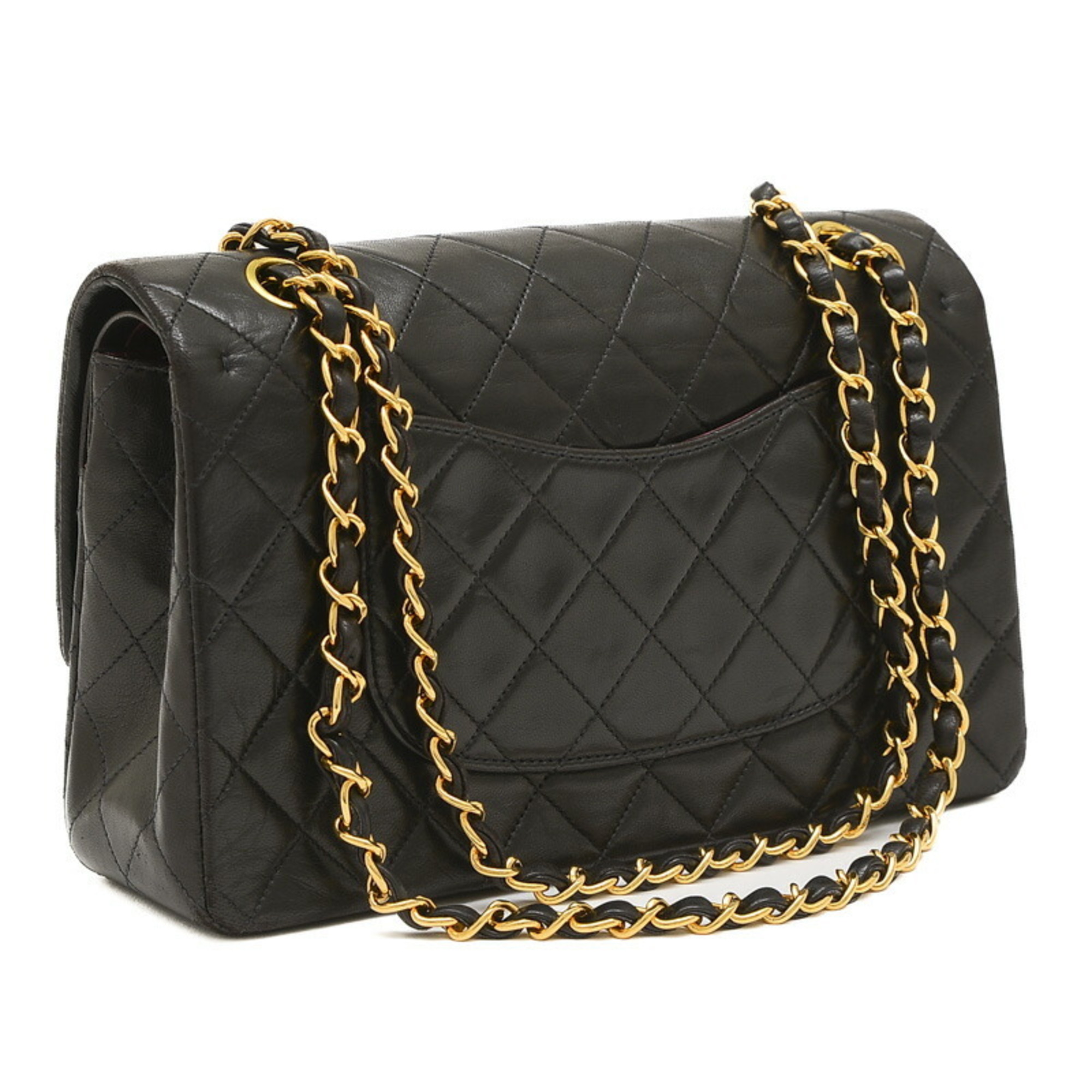 Chanel Matelasse W Chain Shoulder Bag Lambskin Black A01112