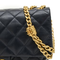 Chanel Matelasse Slide Adjuster Chain Shoulder Bag Leather Black AS3393