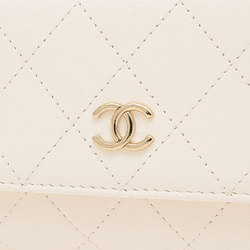 Chanel Matelasse Flap Phone Case Chain Shoulder Bag Leather White AP2839