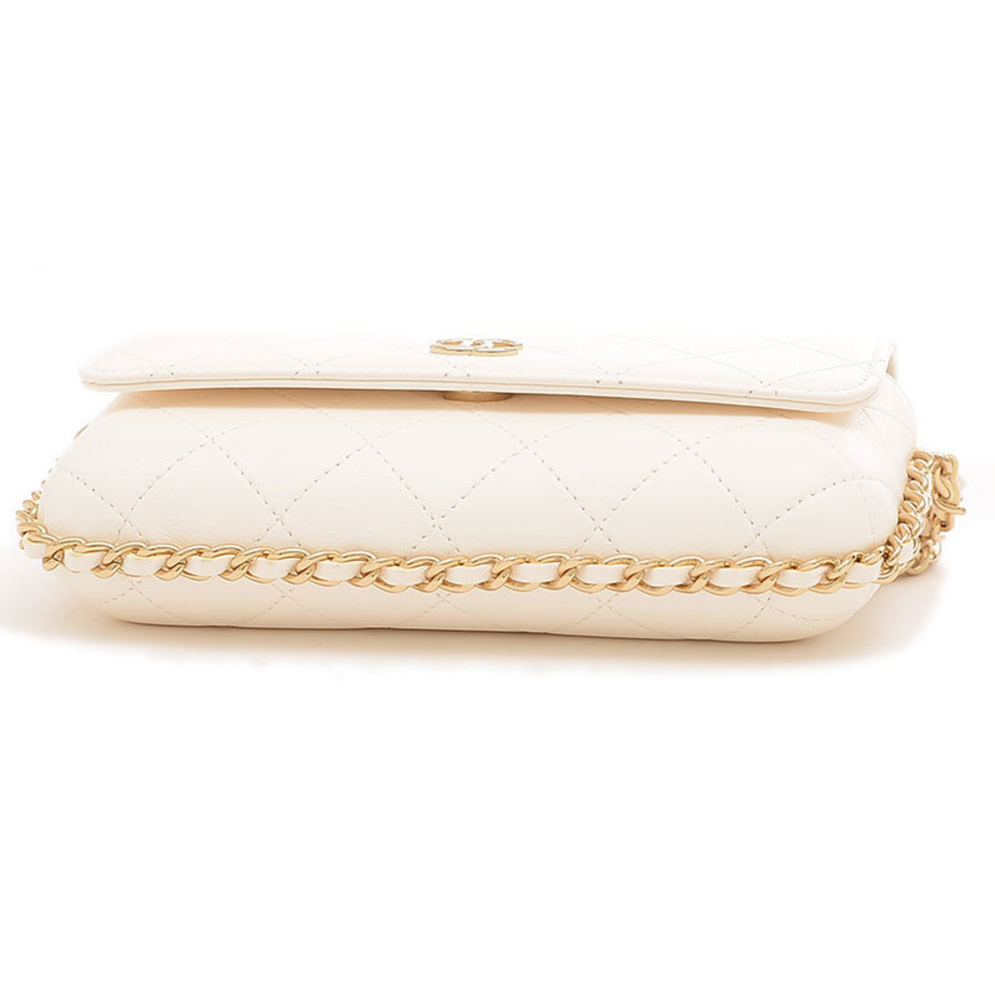 Chanel Matelasse Flap Phone Case Chain Shoulder Bag Leather White AP2839