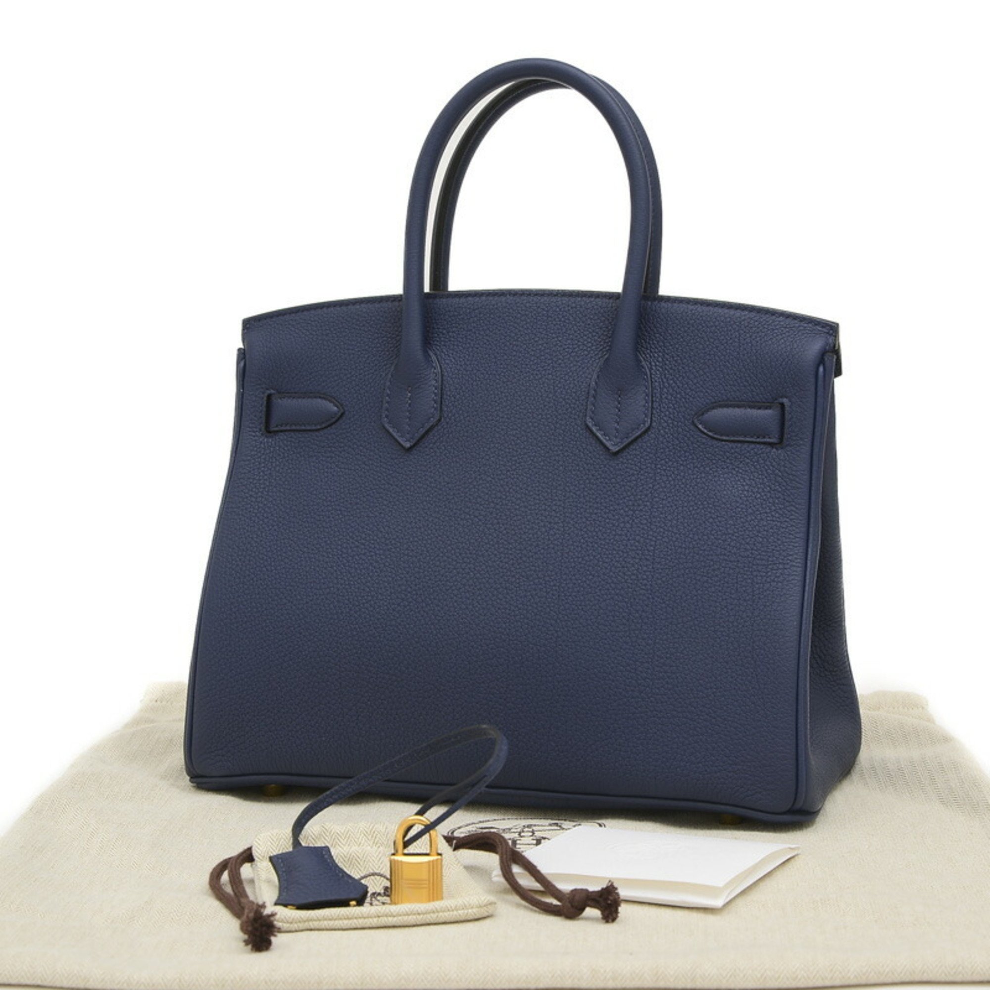 Hermes Birkin 30 Handbag Togo Blue Navy W Engraved