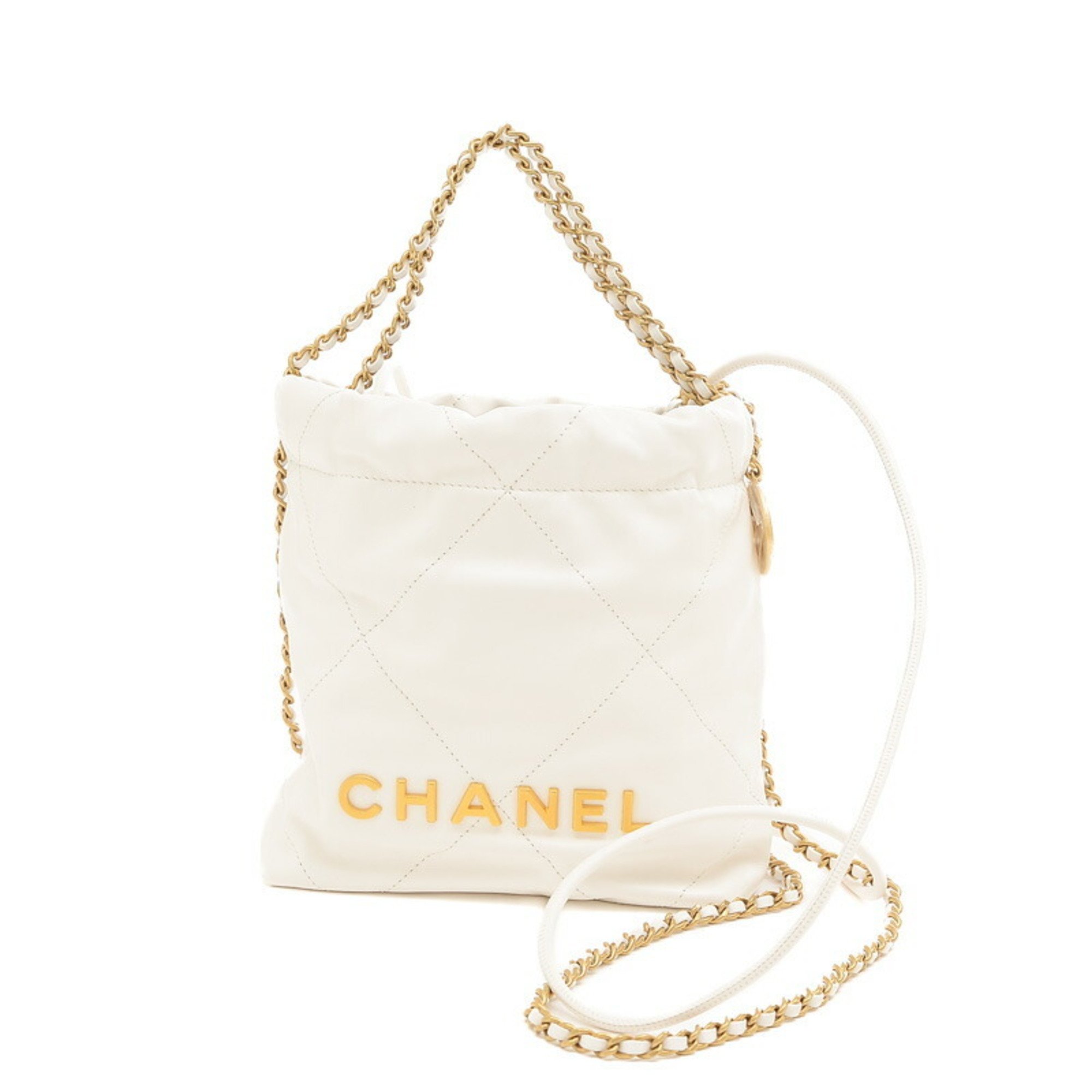 Chanel 22 Chain Shoulder Bag Shiny Calfskin White AS3980