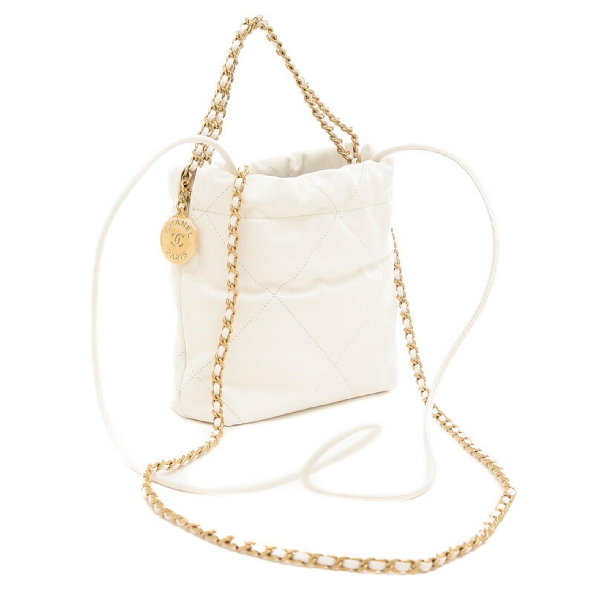 Chanel 22 Chain Shoulder Bag Shiny Calfskin White AS3980